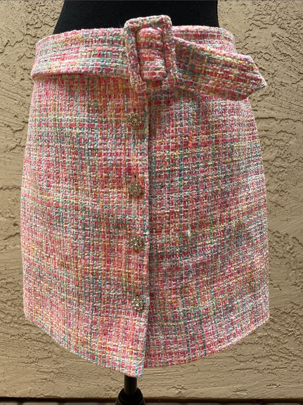 Assignment Pink Multi-Color Tweed Belted Mini Skirt